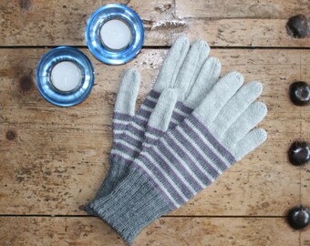 Women&#39;s striped winter wool gloves - grey, gray and purple