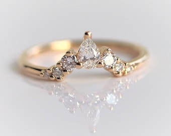 Olivia Crown | 14K Gold Diamond Contour Band, Crown Curved Band, Diamond Stacking Ring, Stacking Wedding Band, Diamond Wedding Band