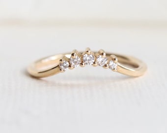 Cara Band No.1 | Gold Diamond Contour Band, Crown Curved Band, Diamond Stacking Ring, Stacking Wedding Band, Diamond Wedding Band