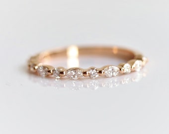 LUCIE  - 11-Stone 3/8 ct. tw. Floating Diamond Wedding Ring | 14K Diamond Stackable Ring | Wedding Band | Anniversary Band