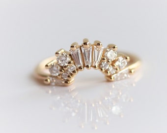 Victoria Crown No. 2 | Vintage Inspired Diamond Contour Band | Crown Curved Band | Nesting Band