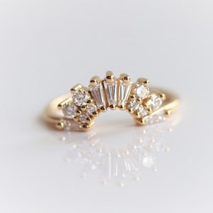 Victoria Crown No. 2 - Vintage Art Deco Inspired 14K Gold 0.4 CT Diamond Contour Band | Crown Curved Band | Nesting Band