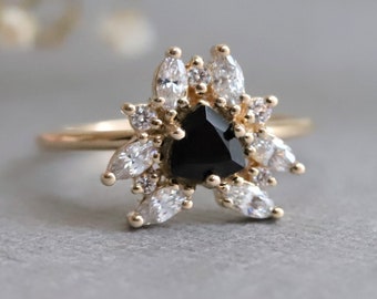 Layla - Black Onyx Petite Cocktail Ring | Trillion Cluster Ring | 14K gold Black Onyx Cluster Ring | Trillion Black Onyx Engagement Ring