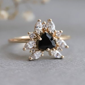 Layla - Black Onyx Petite Cocktail Ring | Trillion Cluster Ring | 14K gold Black Onyx Cluster Ring | Trillion Black Onyx Engagement Ring