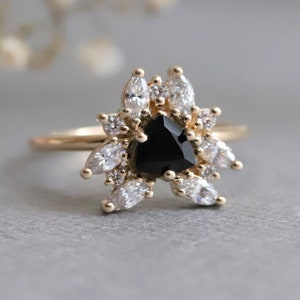 Layla | Black Onyx Trillion Halo Ring, Trillion Cluster Ring  Black Onyx Ring, Trillion Black Onyx Engagement Ring