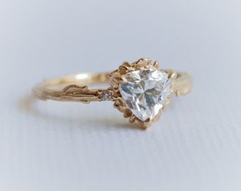 Peony Trillion Solitaire Ring - 14k Diamond Peony Ring | Gold Flower Ring | Flower Ring | Twig Flower Ring | Flower Engagement Ring