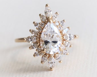 Lana - Pear Lab-Grown Diamond Halo Ring | Pear Engagement Ring | Pear Halo Engagement Ring | Pear Statement Engagement Ring