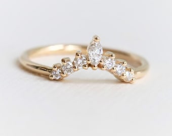 Alexis Band No.3 | 14K Gold Diamond Contour Band, Crown Curved Band, Diamond Stacking Ring, Stacking Wedding Band, Diamond Wedding Band