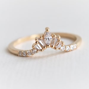 Aurora Crown (Emerald Cut)  - 14K Gold Diamond Contour Band | Crown Curved Band | Baguette Diamond Wedding Band