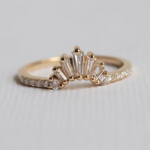 Empress Crown No.5 Pave' Band -  Vintage Inspired 14K Gold Diamond Contour Band, Crown Curved Band, Stacking Wedding Band