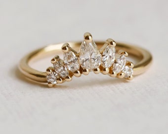 Evelina | Crown Diamond Contour Wedding Band: 14k Gold Crown Ring Enhancer