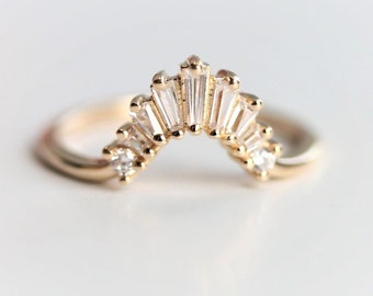 Ophelia | Baguette Band No.1 | Diamond Contour Band, Crown Curved Band, Baguette Diamond Wedding Band