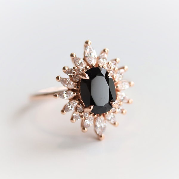 Lana - Black Onyx Ring & Cz ring | 14k Black Onyx Ring | Black Onyx Engagement Ring | Black Onyx Cocktail Ring