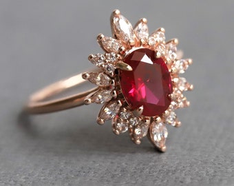 Lana - Oval Oval Chatham™ Lab-Created Ruby | Ruby Statement Ring | Oval Ruby Ring | Ruby Engagement Ring