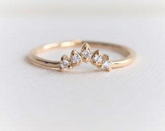 Everett Crown No.2 - 14K Gold Diamond Contour Band | Crown Curved Band | Diamond Stacking Ring | Stacking Wedding Band |Diamond Wedding Band