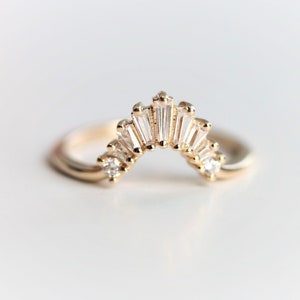 Ophelia Baguette Band - Diamond Contour Band | Crown Curved Band | Baguette Diamond Wedding Band