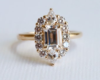 Jazlyn - Emerald Cut Lab Diamond Halo Ring | Emerald Cut Engagement Ring | Halo Engagement Ring | Emerald Cut Halo Engagement Ring