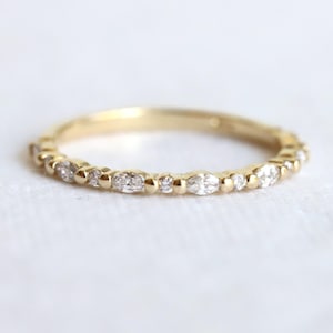 Lucie | 14k Gold Diamond Wedding Band: 13-Stone Stackable Anniversary Ring