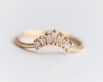 Empress Crown No.2 -  Vintage Art Deco Inspired 14K Gold Diamond Contour Band | Nesting Band | Stacking Wedding Band