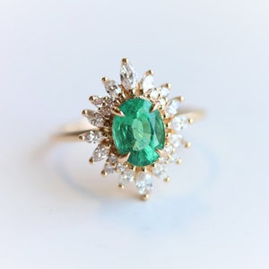 Lana - Oval Zambian & Diamond  Fancy Halo Ring | Emerald cluster Ring | Oval Emerald Ring | Emerald Cocktail Ring