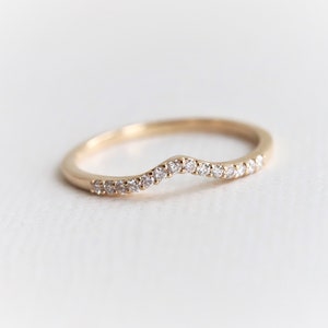 Aurora Curve Band Round 14K Gold Diamond Contour Band Crown Curved Band Baguette Diamond Wedding Band image 1