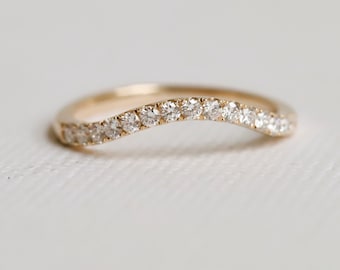 Alexis | Pave’ Diamond Curve Band | solid 14k Gold Diamond Nesting Band | Contour  Band | Diamond Stacking Ring | Stacking Wedding Band