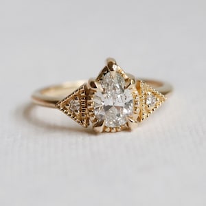 Carrie | Pear 0.7 ct. Lab-Grown Diamond Ring, Pear Diamond Ring, Pear Engagement Ring, Pear Side Stone Ring