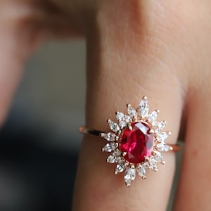 Lana | Oval Lab-Created Ruby, Ruby Statement Ring, Oval Ruby Ring, Ruby Engagement Ring