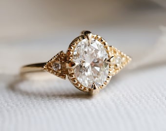 Carrie | Oval Cut North/South Prong Lab-Grown Diamond Ring, Oval Diamond Ring | Oval Engagement Ring |Vintage Inspired Oval Engagement Ring