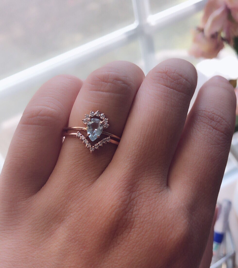 Pear aquamarine lily ring best sale