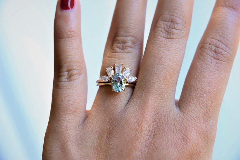 Fleur de Lis 1 ct Oval Aquamarine Solitaire Ring Solid 14K Gold Aquamarine Ring Oval Aquamarine Engagement Ring image 6