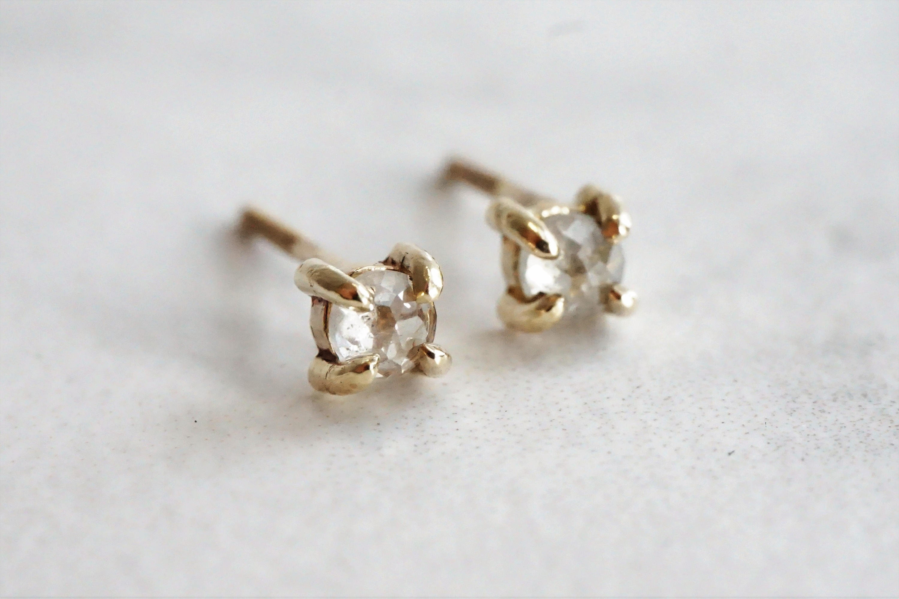 Tiny 3 Mm Rose Cut Diamond Stud Earrings 4 Prong Earrings | Etsy