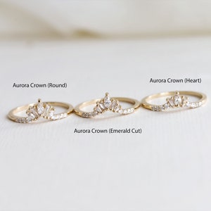 Aurora Curve Band Round 14K Gold Diamond Contour Band Crown Curved Band Baguette Diamond Wedding Band image 7