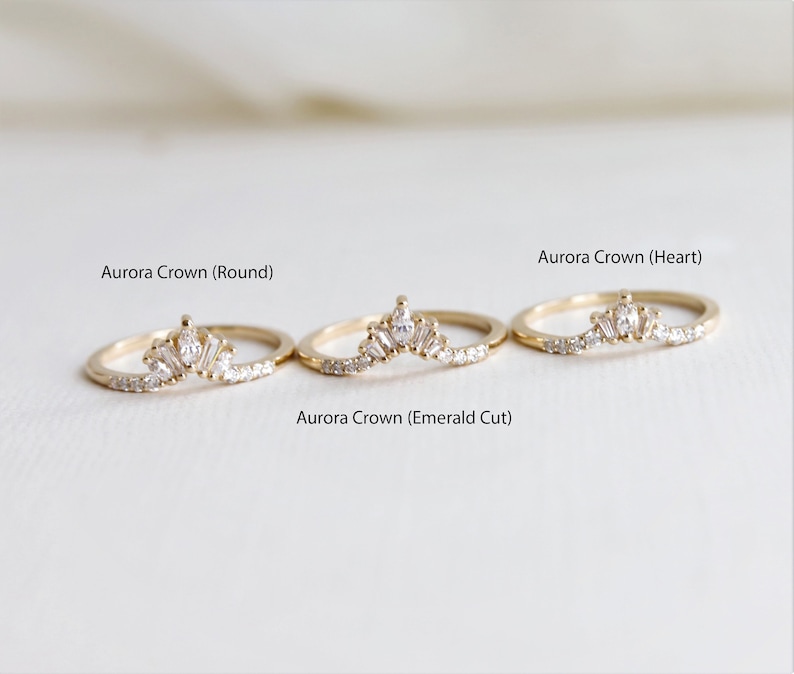 Aurora Curve Band Round 14K Gold Diamond Contour Band Crown Curved Band Baguette Diamond Wedding Band image 7