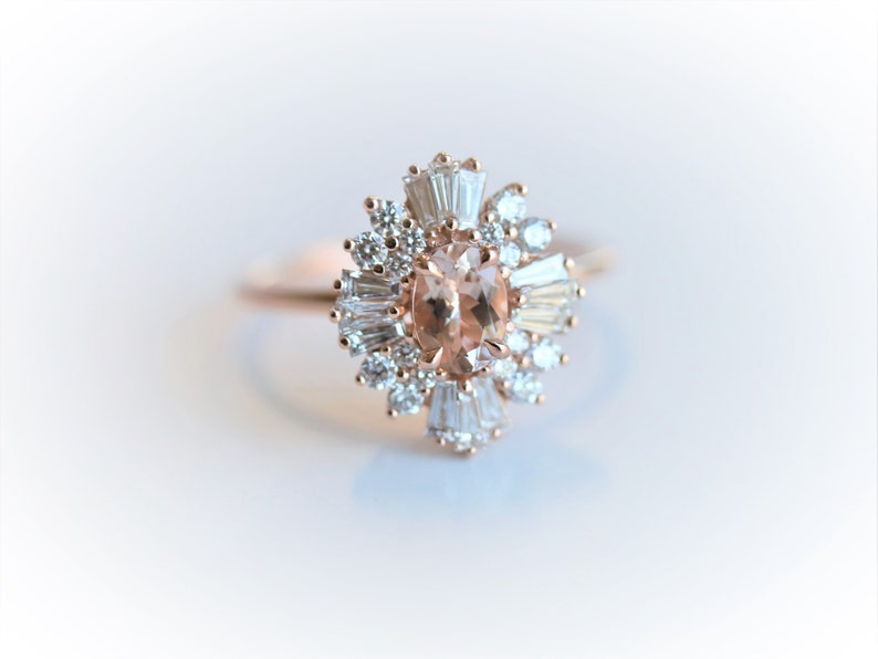 Victoria Morganite Vintage-Inspired Halo Ring 14k Morganite Halo Ring Morganite Engagement Ring image 1