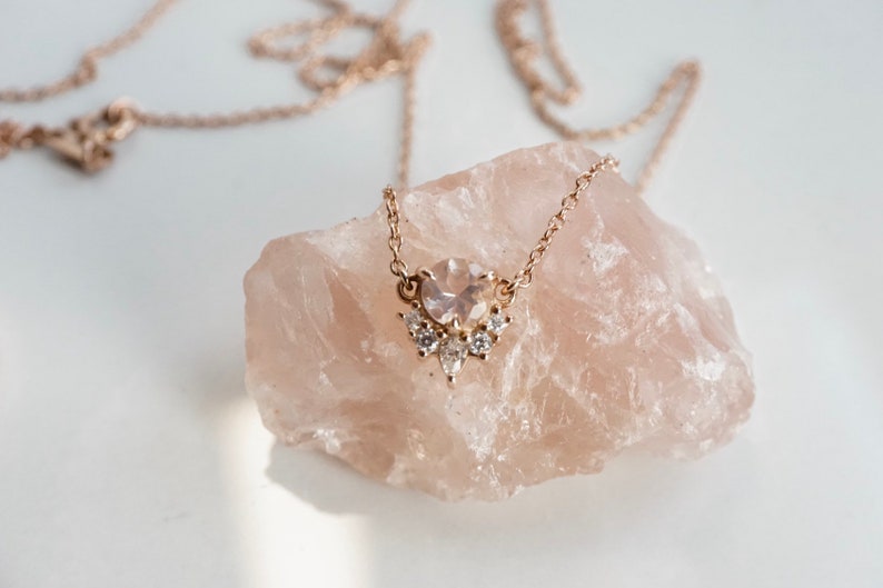 Rose quartz diamond necklace Clearance