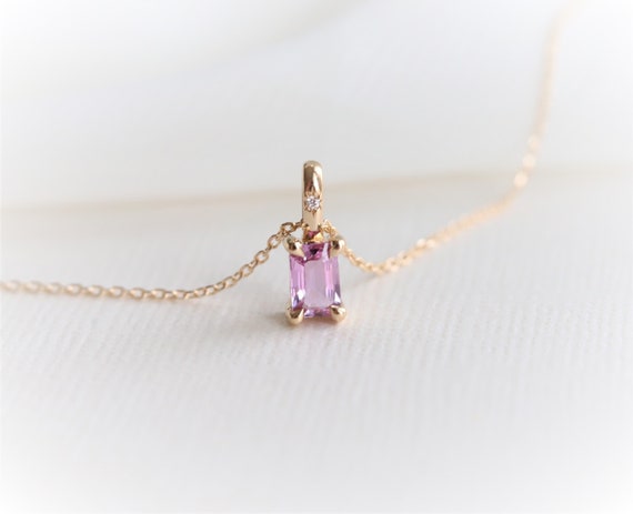 Stella Emerald Cut Pink Sapphire Diamond Hidden Star Pendant