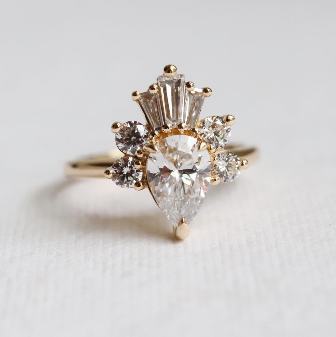 Decora | Pear Lab-grown Diamond Engagement Ring: Vintage Cathedral 1ct ...