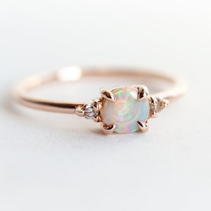 Sophie | Dainty Australian Opal Ring: Diamond Accent, 14k Gold Engagement Ring