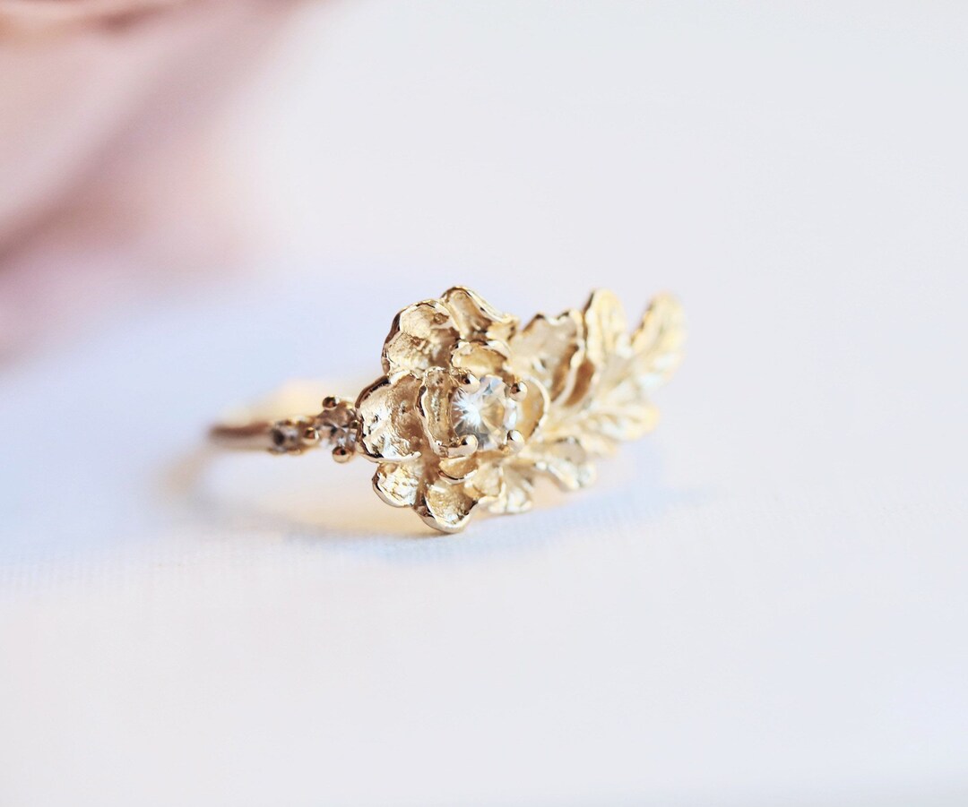 Peony No.3 Ring 14K Peony Ring Solid 14k Gold Flower Ring Etsy
