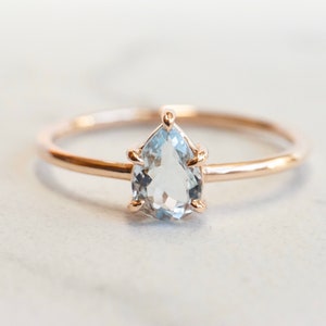 EVA -  Pear Aquamarine Solitaire Ring | solid 14k Gold Aquamarine Ring | Solitaire Aquamarine Ring | Aquamarine Engagement Ring