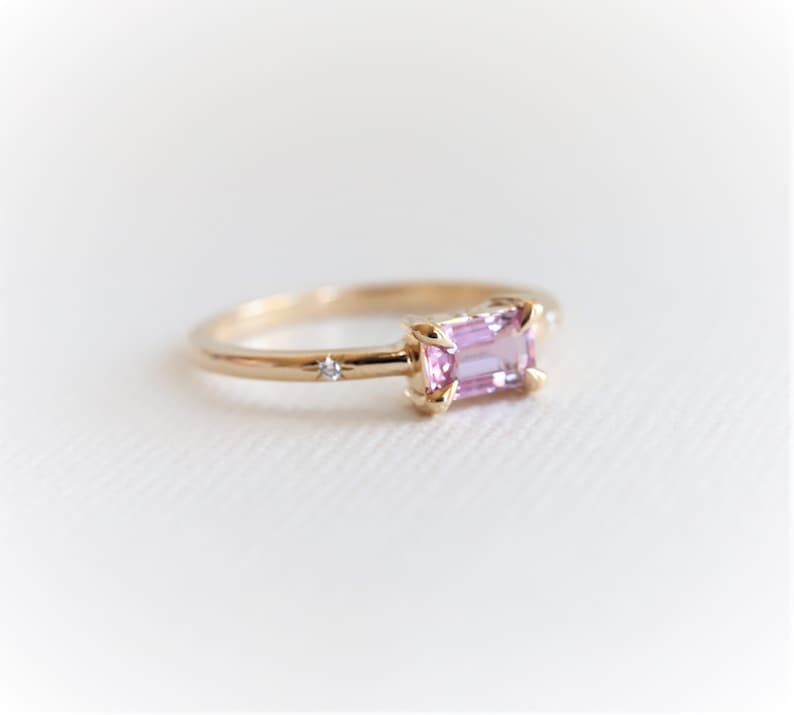 Stella Emerald Cut Pink Sapphire & Diamond Hidden Star Ring | Etsy