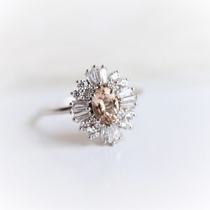 Victoria Morganite Vintage-Inspired Halo Ring 14k Morganite Halo Ring Morganite Engagement Ring image 3