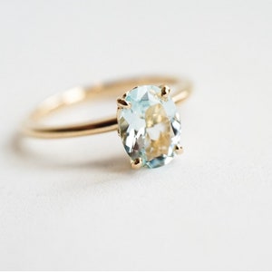 Fleur de Lis 1 ct Oval Aquamarine Solitaire Ring Solid 14K Gold Aquamarine Ring Oval Aquamarine Engagement Ring image 2