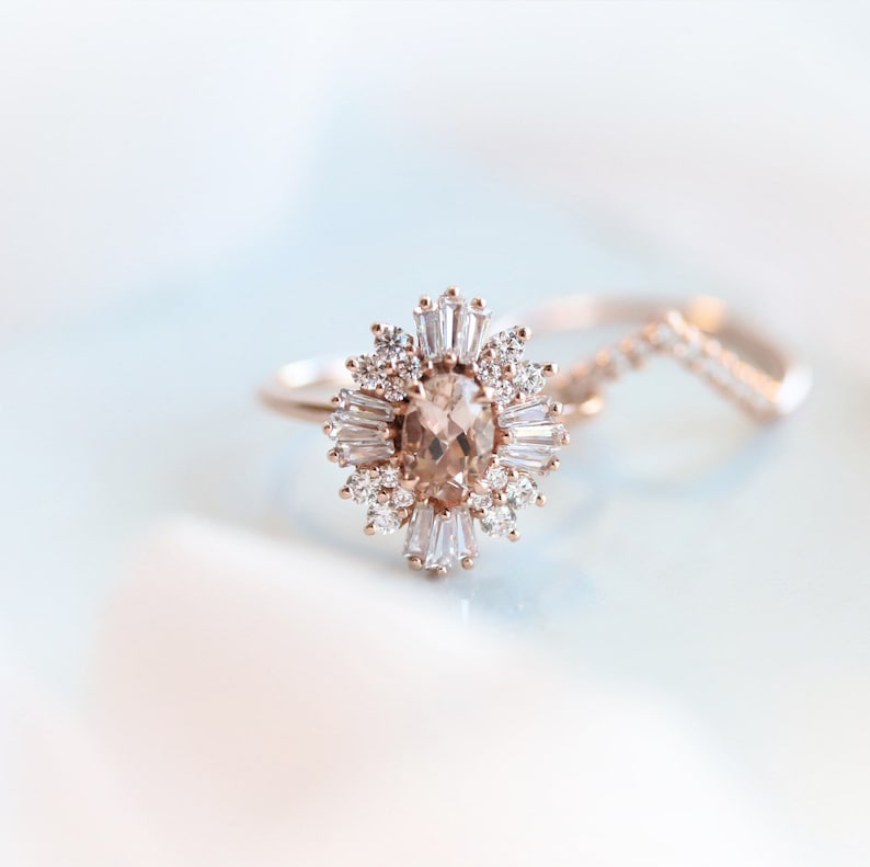 Victoria Morganite Vintage-Inspired Halo Ring 14k Morganite Halo Ring Morganite Engagement Ring image 5