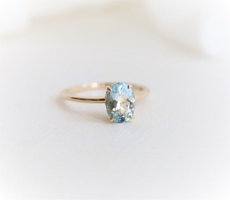 Fleur de Lis 1 ct Oval Aquamarine Solitaire Ring Solid 14K Gold Aquamarine Ring Oval Aquamarine Engagement Ring image 10