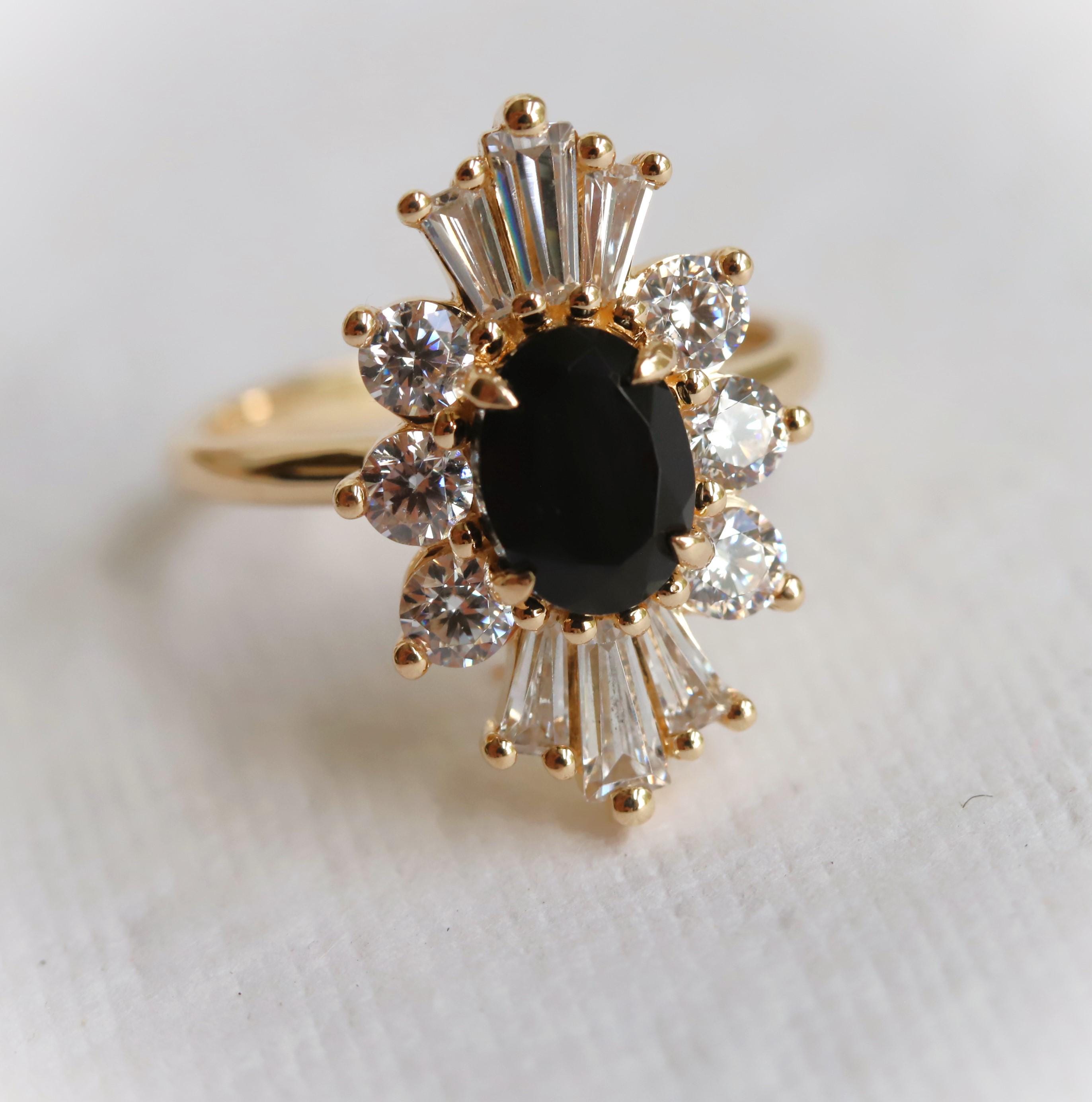Decora | Oval Black Diamond Halo Ring: Vintage Inspired Engagement - Etsy