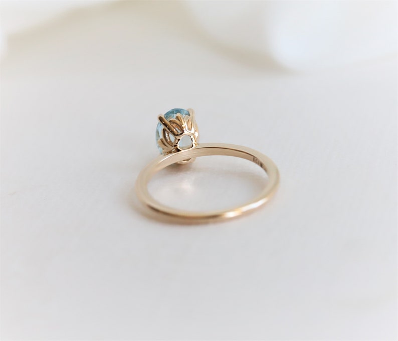 Fleur de Lis 1 ct Oval Aquamarine Solitaire Ring Solid 14K Gold Aquamarine Ring Oval Aquamarine Engagement Ring image 4