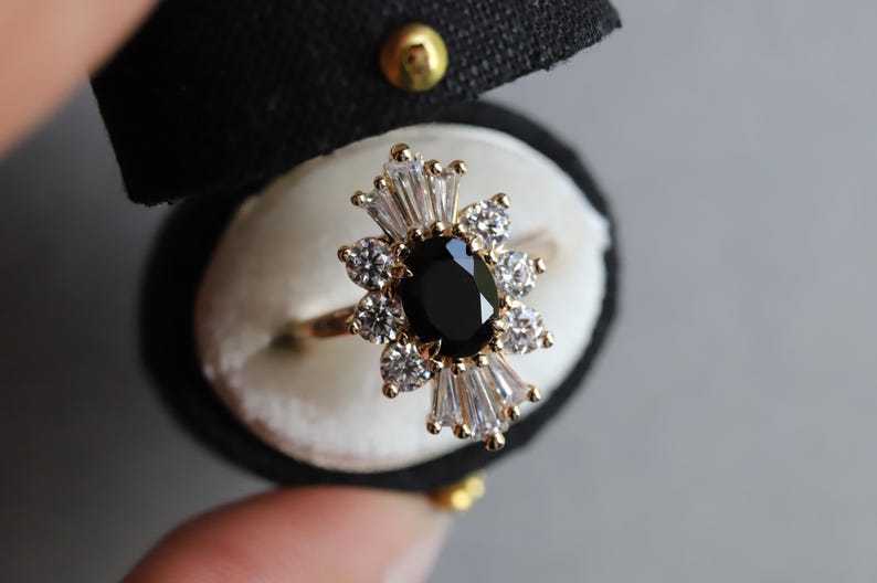 Decora | Oval Black Diamond Halo Ring: Vintage Inspired Engagement - Etsy