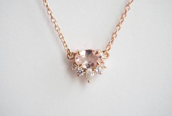 Olina Morganite Diamond Floating Crown Pendant Necklace - Morganite And Diamond Pendant